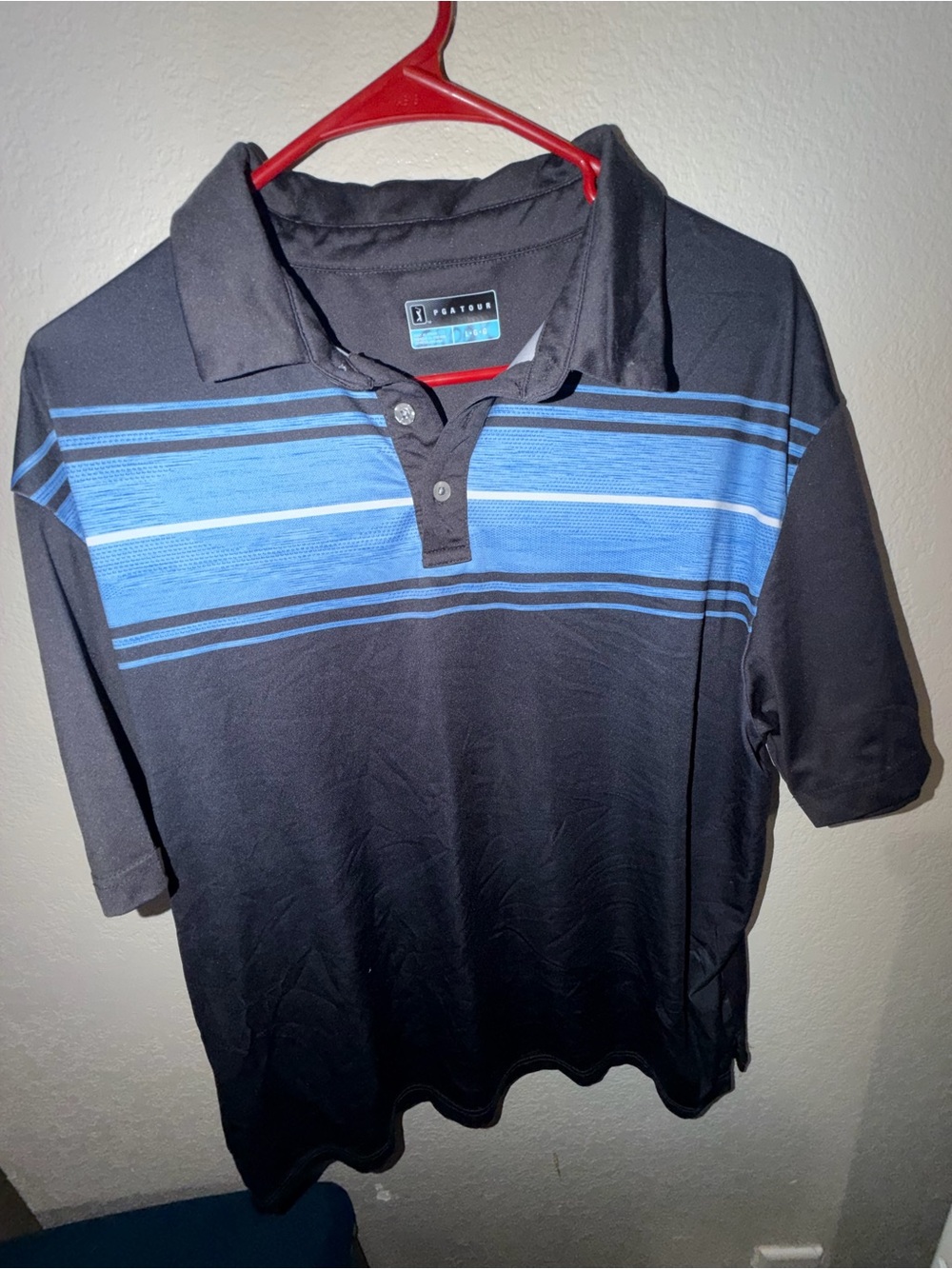 Izod Men's Black Polo with Blue Chest Stripes